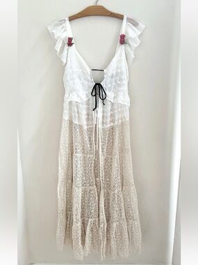 Free People Selena Lace Rosette Tie Front Maxi Top NWT Size Small